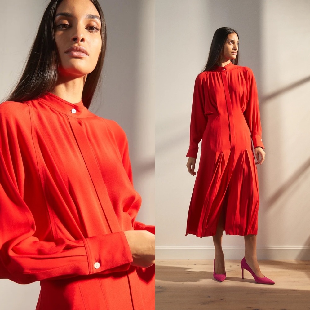 Victoria Beckham Red Pleated Dress